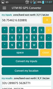 UTM RD GPS converter screenshot 2