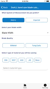 DoALL band saw blade calculato screenshot 2