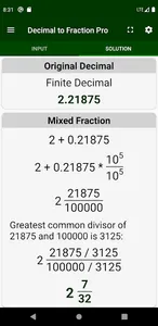 Decimal to Fraction Calculator screenshot 1