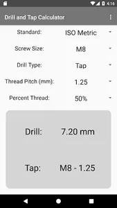 Drill and Tap Calculator screenshot 1