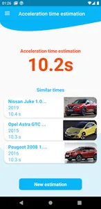 Acceleration time estimation screenshot 1