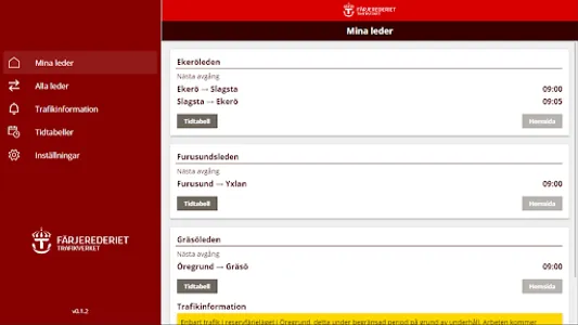 Trafikinfo Färjerederiet screenshot 2