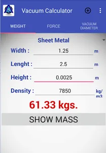 Vacuum Calculator screenshot 0