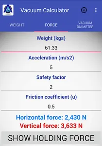 Vacuum Calculator screenshot 1