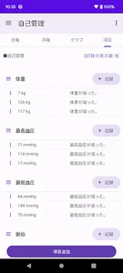 糖尿病 自己管理 血糖値 血圧 体重 歩数 食事などを記録 screenshot 3