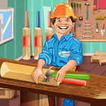 Cricket bat making fun factory icon