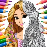 Princess Rapunzel coloring and painting book icon
