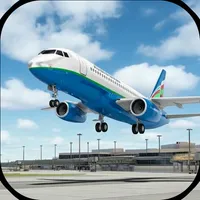 Modern Airliner & City Takeoff icon
