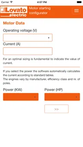 Motor starting configurator screenshot 0