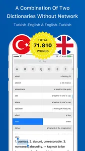 English to Turkish and Turkish to English: Free A Combination Of Two Dictionaries Without Network screenshot 0