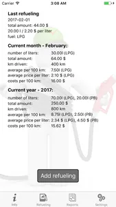 Refueling statistics screenshot 0