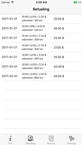 Refueling statistics screenshot 1