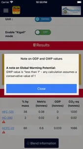 GWP-ODP Calculator screenshot 2