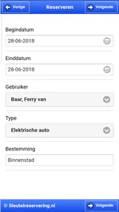 Sleutelreservering screenshot 2