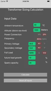 Transformer Sizing Calculation screenshot 1