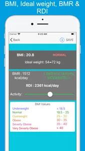 Weight Calculator BMI BMR RDI screenshot 1