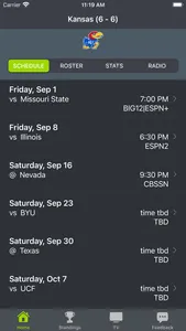 Kansas Football Schedules screenshot 0