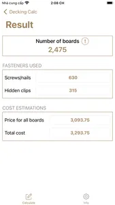 Decking calculator, material screenshot 1