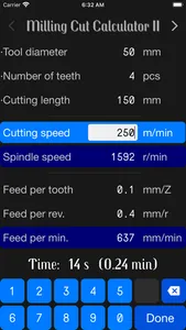 Milling Cut Calculator II screenshot 0