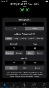 USSF/USAF PFA Calculator screenshot 0