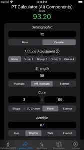 USSF/USAF PFA Calculator screenshot 1