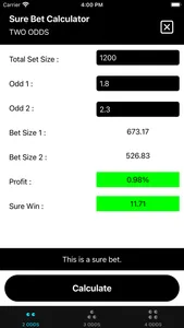 Sure Bet Arbitrage Calculator screenshot 0