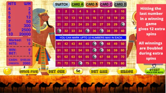 4 Card Cleopatra Keno Games screenshot 0