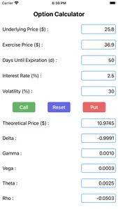 Easy Option Calculator screenshot 1