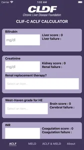 CLDF ACLF-MELD calculator screenshot 1