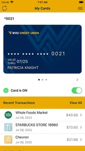 WVU Credit Union Debit Card screenshot 0