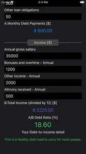 Debt 2 Income Calculator screenshot 1