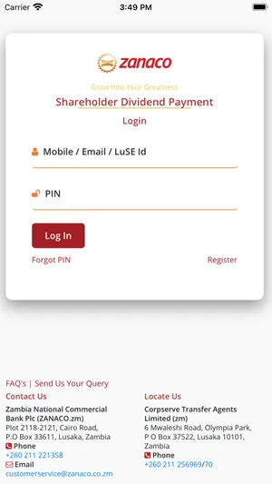 Zanaco shareholder screenshot 1