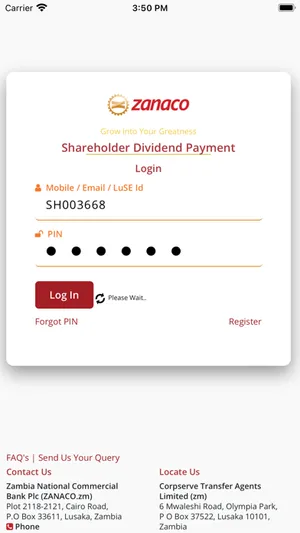 Zanaco shareholder screenshot 4