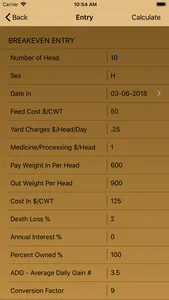 Cattle Breakeven Analysis screenshot 1