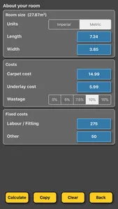 Carpet calculator / estimator screenshot 1