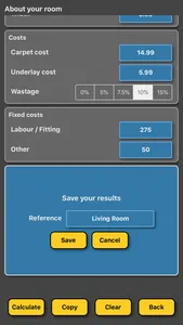 Carpet calculator / estimator screenshot 2