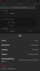 GPSPlus: Work, Miletracker log screenshot 1