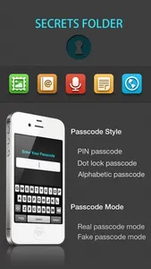 Secrets Folder Pro (Lock your photos, videos, contacts, accounts, notes and browser) screenshot 0