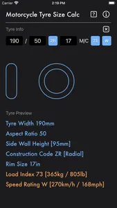 Motorcycle Tyre Size Calc screenshot 0