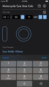 Motorcycle Tyre Size Calc screenshot 1