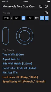 Motorcycle Tyre Size Calc screenshot 2