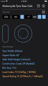 Motorcycle Tyre Size Calc screenshot 3