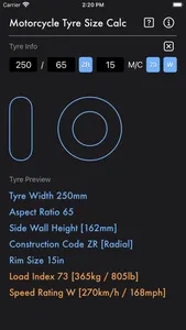 Motorcycle Tyre Size Calc screenshot 4