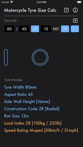 Motorcycle Tyre Size Calc screenshot 9