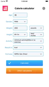 Calorie calculation screenshot 0