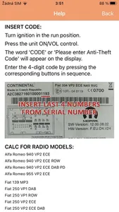 RADIO CODE for FIAT VP2 CZECH screenshot 1