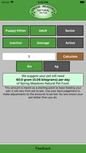 Spring Meadows Feed Calculator screenshot 1