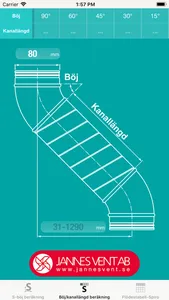 Ventilation s-böj beräkning screenshot 1