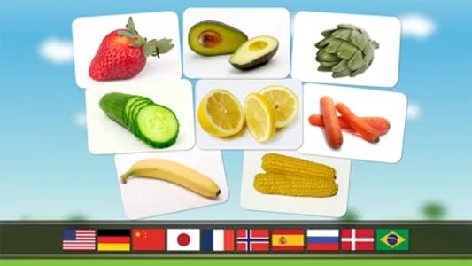 Fruits and vegetables flashcards quiz and matching game for toddlers and kids in English screenshot 0