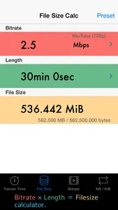 Bitrate Calc (bit rate, file size, and length calculator) screenshot 1